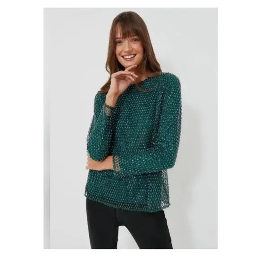 Hyacinth House Gemma Blouse Small – Green Sequin Beaded Top, party, holiday